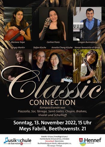 Ein abwechslungsreiches und äußerst virtuoses Programm präsentieren die Dozent*innen der Musikschule der Stadt Hennef am 13. November unter dem Titel „Classic Connection".