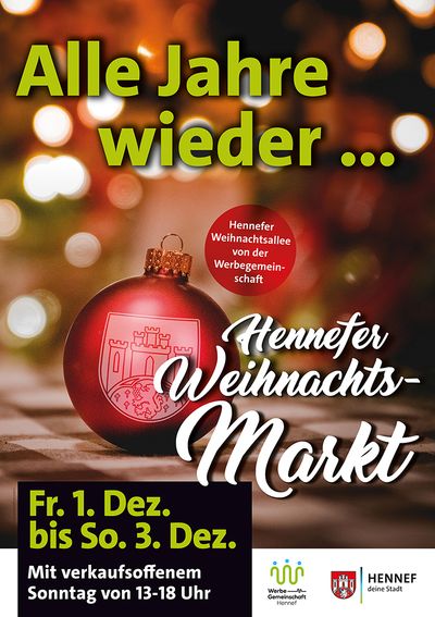 Weihnachtsmarkt mit Weihnachtsallee und verkaufsoffenen Sonntag.