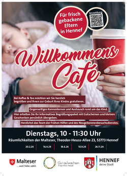 Plakat mit Daten zum Willkommens-Café für frischgebackene Eltern