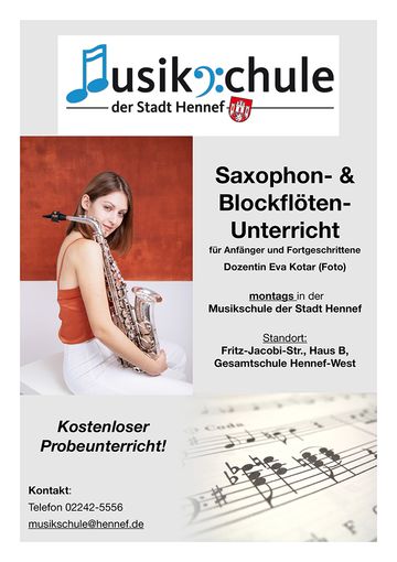 Plakat: Saxophon- & Blockflöten-Unterricht