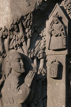Darstellung der Marienlegende vor der Bödinger Kirche