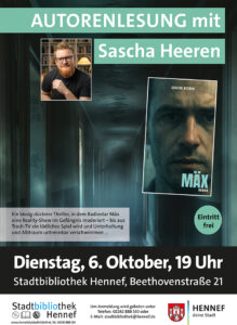 Plakat zu Sascha Heeren liest aus „Mäx“