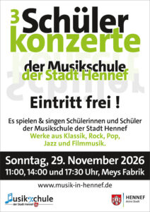 Die Musikschule der Stadt Hennef veranstaltet drei Schülerkonzerte.