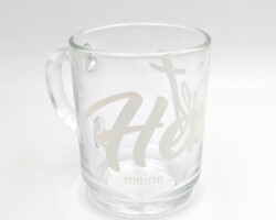 Teetasse aus Glas, mit Aufschrift "Hennef - meine Stadt genießen" (5 €)