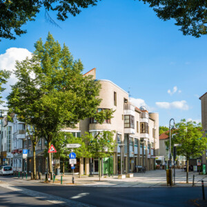 Stadtzentrum Hennef, Frankfurter Straße mit Blick auf den Marktplatz